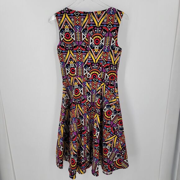 Hanpceirs Dress Womens Medium Geo Print Swing Colorful Zip Back Retro Cocktail - Picture 6 of 13